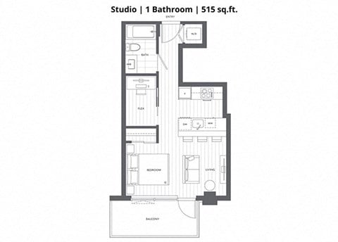Floor plan for studio, 1 bath, 430 sqft